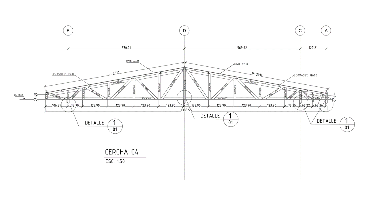 Detalle estructural y diseño de cercha